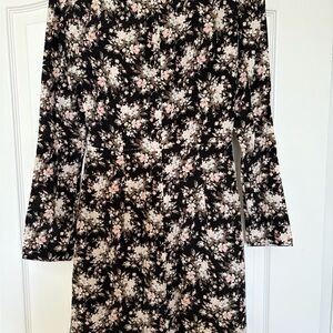 Club Monaco Black and Pink Floral Long Sleeve Dress